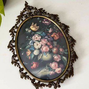 Vintage Brass Framed Floral Wall Hanging Portrait